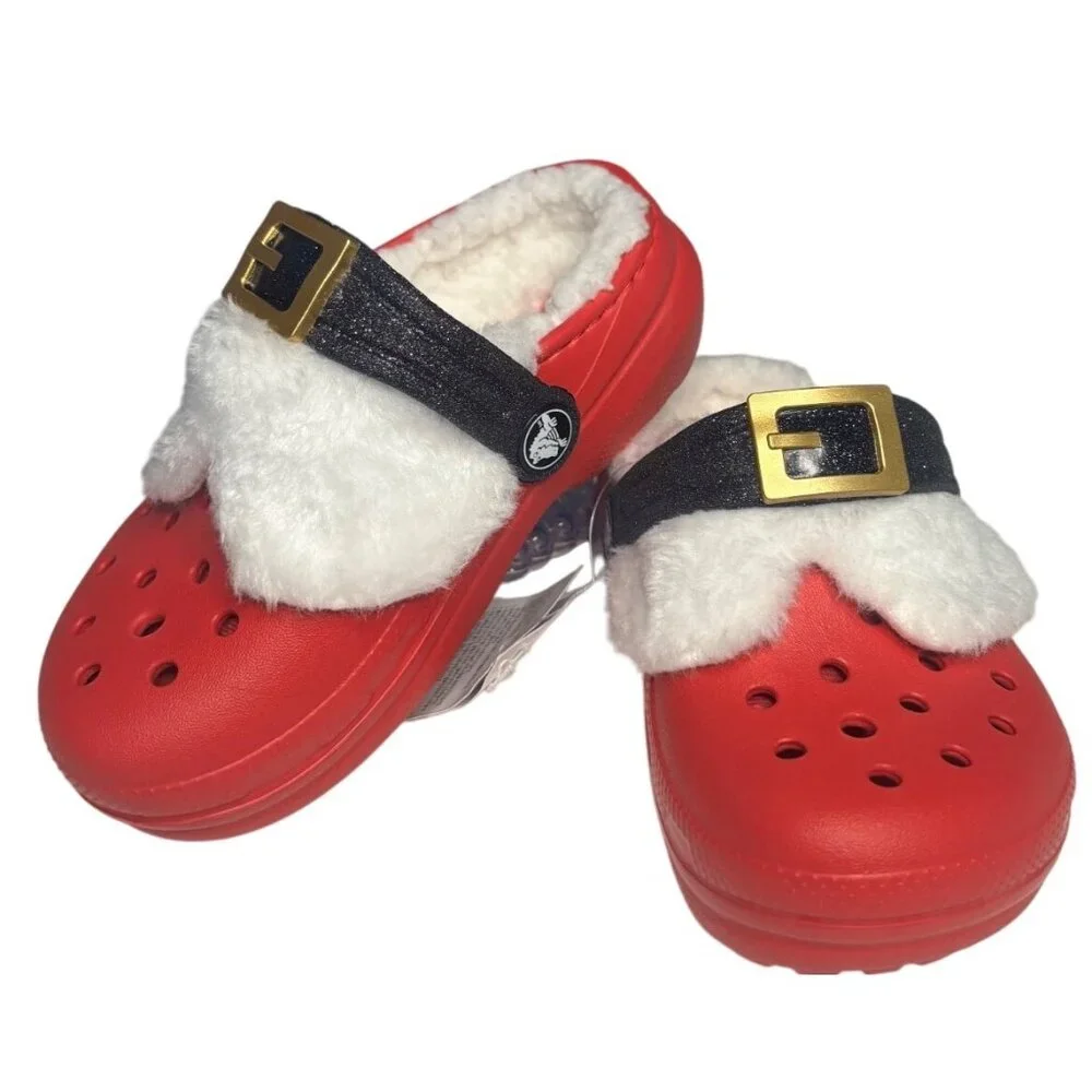 Crocs Classic Lined Santa Clogs Red Toddler Size 9 Kids Christmas Shoes